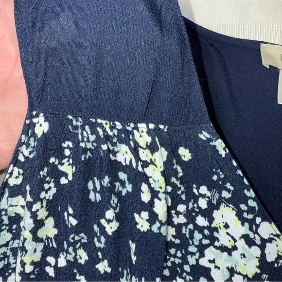 Ann Taylor Loft Floral Navy Dress Belted Sleeveless Small V-Neck - Picture 5 of 13